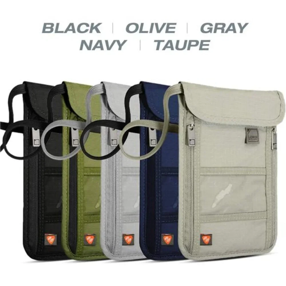 RFID Blocking Stash Neck Wallet, Travel Pouch + Passport Holder